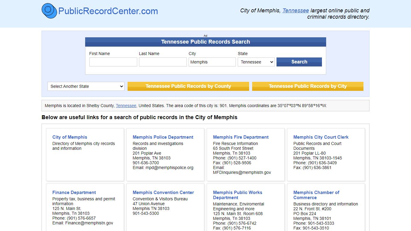 Memphis Tennessee Public Records and Criminal Background Check